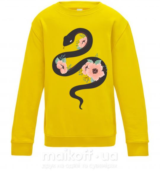 Дитячий світшот Темня змея с цветами Сонячно жовтий фото