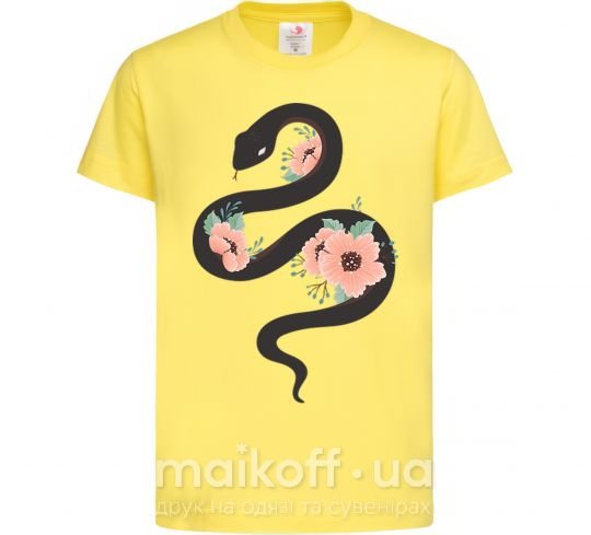 Детская футболка Темня змея с цветами Лимонный фото