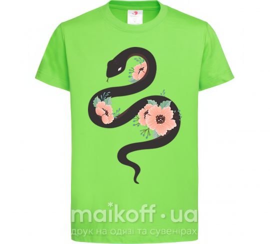 Дитяча футболка Темня змея с цветами Лаймовий фото