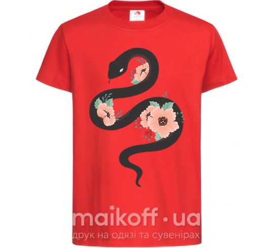 Дитяча футболка Темня змея с цветами Червоний фото
