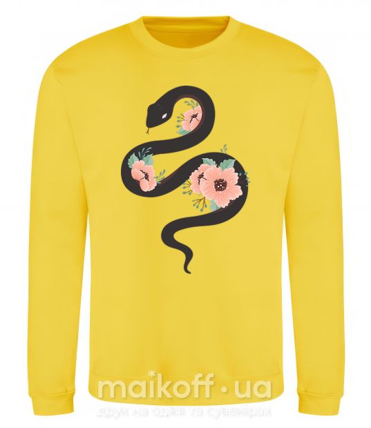 Світшот Темня змея с цветами Сонячно жовтий фото