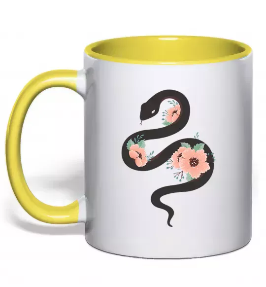 Чашка с цветной ручкой Темна змія з квітами Солнечно желтый фото