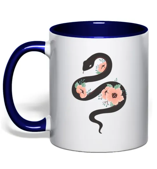 Чашка с цветной ручкой Темна змія з квітами Глубокий темно-синий фото