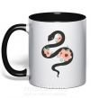 Чашка с цветной ручкой Темня змея с цветами Черный фото