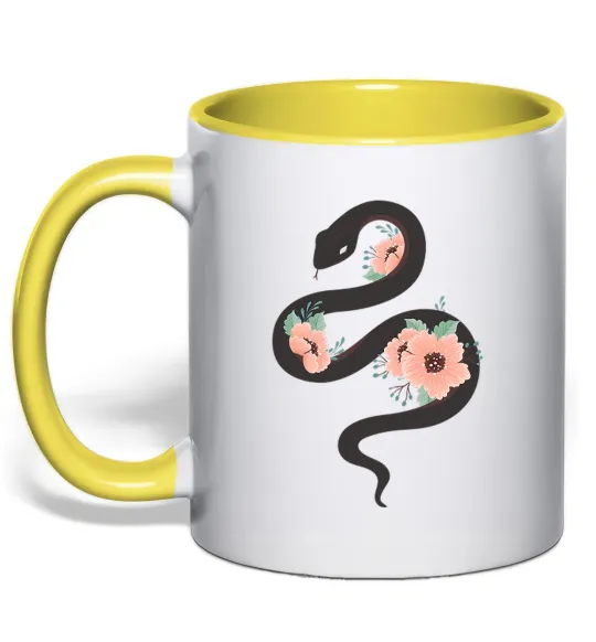 Чашка с цветной ручкой Темна змія з квітами Лимонный фото