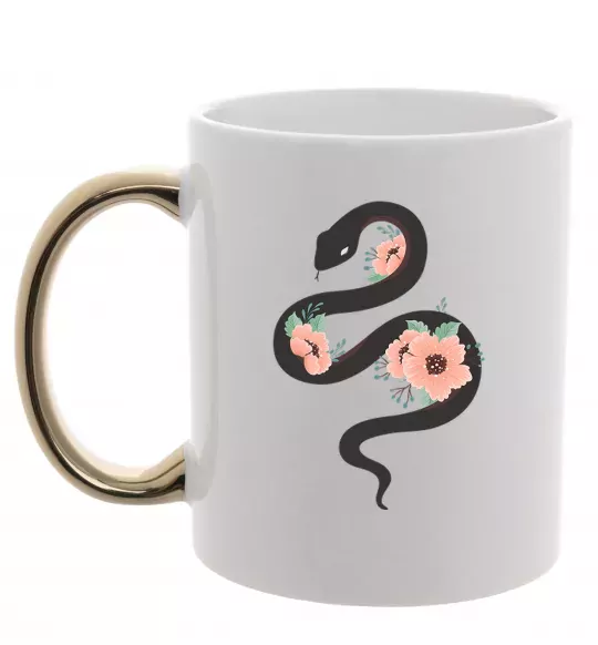 Чашка с цветной ручкой Темна змія з квітами Золото фото