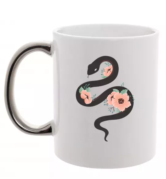 Чашка с цветной ручкой Темна змія з квітами Серебро фото