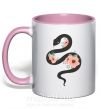 Чашка з кольоровою ручкою Темня змея с цветами Ніжно рожевий фото